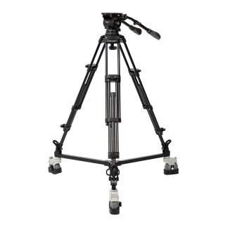 2-Stage Aluminum 100mm Fluid Head Tripod & Dolly Kit, 33 lbs Payload