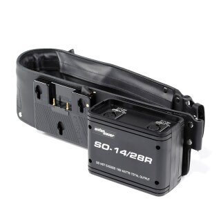 SO-14/28R Dual voltage snap-on battery belt with 4-pin & 3-pin XLR outputs. Simultaneous 14V/28V outputs